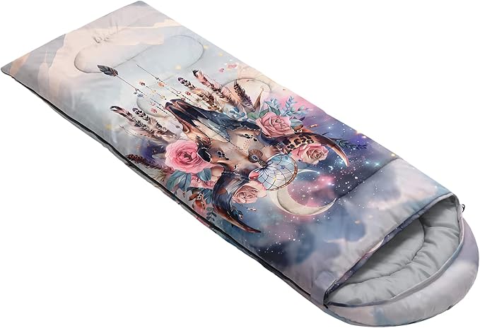 AILONEN Kawaii Puppy Sleeping Bag for Kids Boys Girls,Warm and Cool Weather,Lightweight,Waterproof Backpacking,Cartoon Cute Dog & Duck Animal Themed Blue Sleeping Bag for Camping