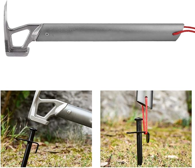 Camping Hammer, 12in Portable Lightweight Multi Functional Tent Hammer with Tent Stake Remover, Stainless Steel Heavy Duty Tent Stake Hammer, Tent Mallet for Backpacking, Hiking, Gardening, Outdoor