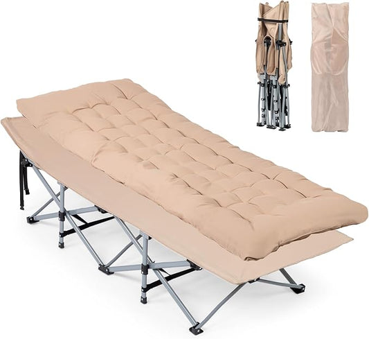 VINGLI Folding Camping Cot Bed,Camping Cots for Adults with Mattress, Foldable Cots for Sleeping with Pillow 1200D Layer Oxford for for Guest,Travel,Hiking-Brown 1P