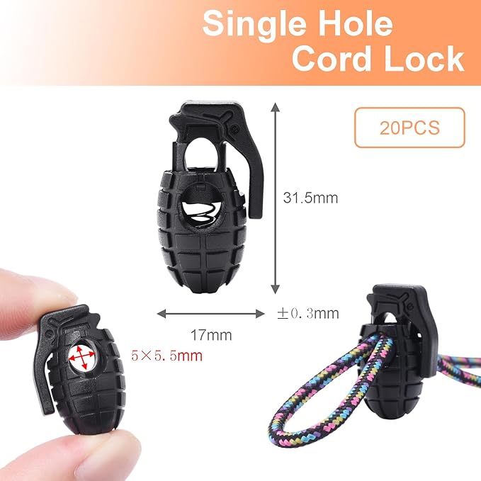 20pcs Black Plastic Cord Lock Stopper for Drawstring, Paracord Lock Elastic Shoeslace String Lock Camera Strap Accessories Replacement