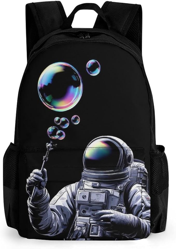 Supdreamc Daypack Backpack Polyester Anti-Theft Multipurpose Trippy Space Bubble Astronaut Art Bookbag Big Capacity Travel Hiking Camping Rucksack With Smooth Zippers