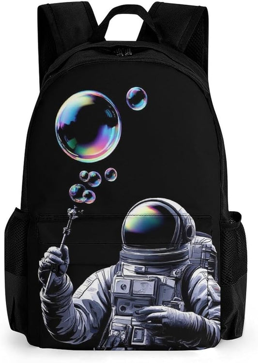 Supdreamc Daypack Backpack Polyester Anti-Theft Multipurpose Trippy Space Bubble Astronaut Art Bookbag Big Capacity Travel Hiking Camping Rucksack With Smooth Zippers