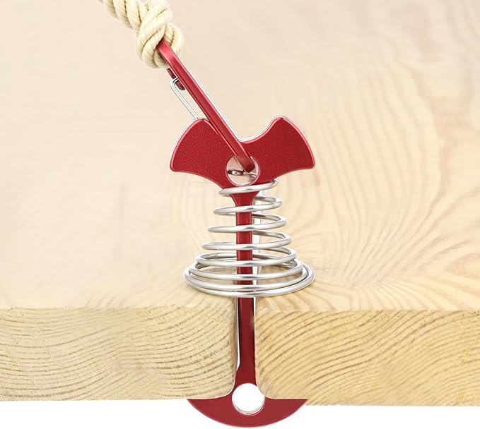 QWORK 10PCS Red Deck Anchor Pegs with Carabiners, Non-Slip Stable Anchors for Tents & Canopies on Wooden Decks