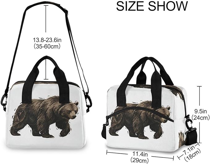 ALAZA Black Bear Animal Colorfu Lunch Box for Men Women Adults Insulated Lunch Bag Cooler Bag with Adjustable Shoulder Strap for Work Picnic Travel