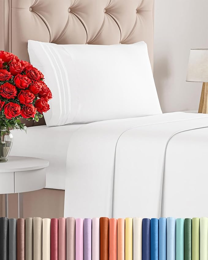 Twin Size 3 Piece Sheet Set - Comfy Breathable & Cooling Bed Sheets Set - Hotel Luxury Bedding for Women, Men, Kids, Teens, Boys & Girls - Deep Pockets, Ultra-Soft and Wrinkle Free - Oeko-Tex - White