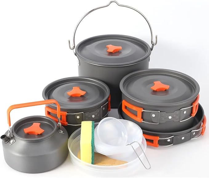 5pcs -20pcs Set TMKOOL Camping Cookware Mess Kit Outdoor Hiking Backpacking Picnic Cooking Bowl Non Stick Pot