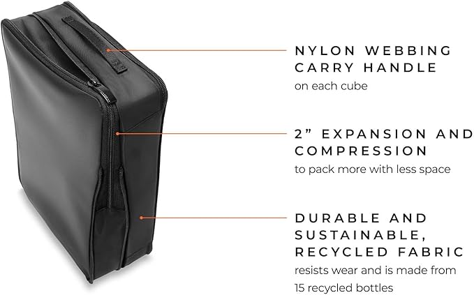 Briggs & Riley Compression Packing Cube Set for Women & Men - Bag Organizer for Checked Suitcase & Luggage, Pack Accessories for Vacation - 3-Piece, Black