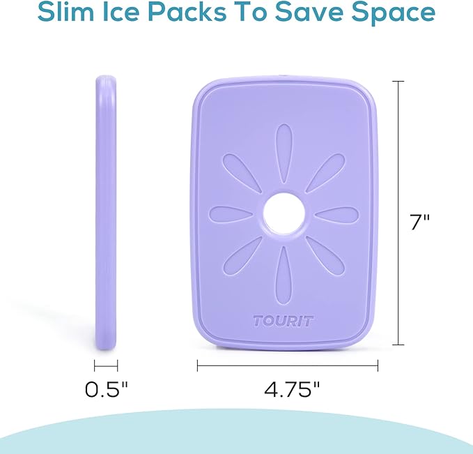 TOURIT Ice Packs for Lunch Boxes/Bags and Coolers, Lunch Box Cooler Ice Packs Reusable, Slim and Long Lasting Cool Pack for Work, Picnic or Camping