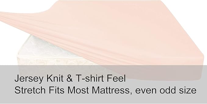 Queen Size Fitted Sheet Only - 4-Way Stretch Jersey Knit, Snug Fit, Wrinkle Free & Stay in Place, No More Slipping Off for Mattress, Soft & Comfortable - Blush Pink, Queen