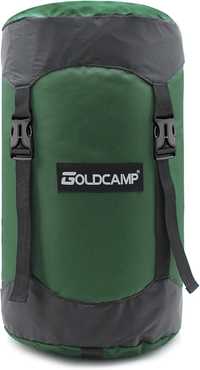 GoldCamp Compression Stuff Storage Sack for Sleeping Bag, Space Saving Gear with dust Flap, 600D Oxford Waterproof Camping, Hiking, Outdoor with Drawstring dust, Backpacking (Dark Green, XXXL,65L)