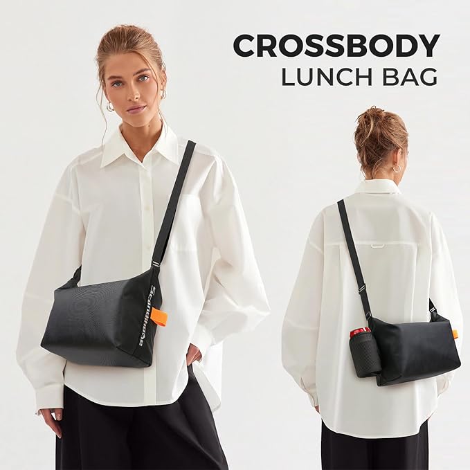 Lunch Bag for Women & Men Crossbody Lunch Box, Leakproof Cooler Bag Fresh Keep Food Lunch Containers High Capacity Reusable Loncheras para Mujer With Zipper Wate Bottle Holder for Work, Picnic, Travel