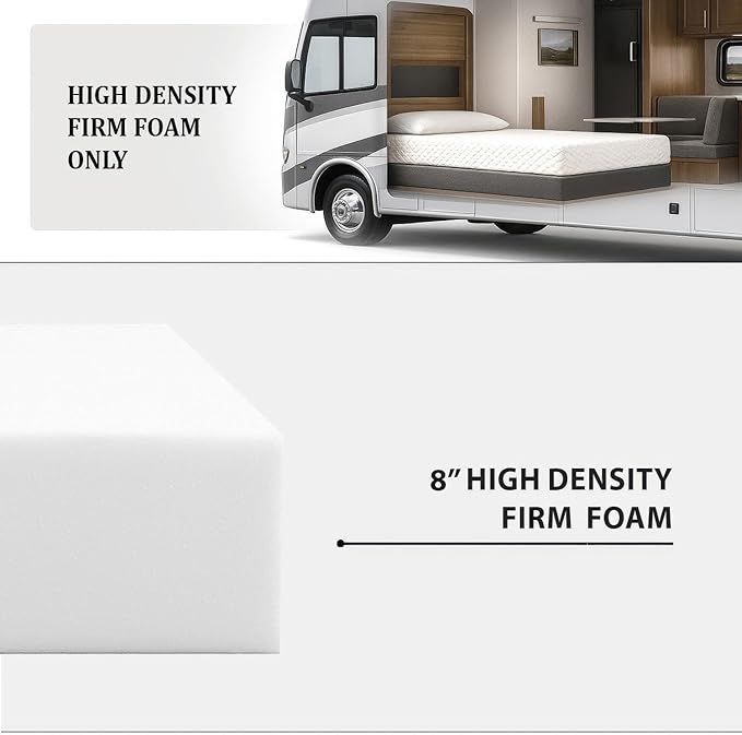 Foamma 8" x 28" x 72", Firm (No Cover), Mattress Replacement for RV Bunk, Camper, Truck & Travel Trailer, Back Support, CertiPUR-US Certified, Made in USA, Cover Not Included