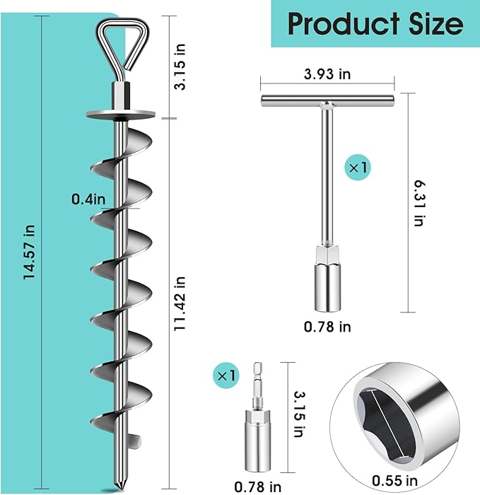 Ground Anchors Screw in, Heavy Duty Ground Trampoline Stakes High Wind Tent Stakes for Tent, Trampoline, Gazebo, Carport, Trap Anchor, Canopies, Swing Set