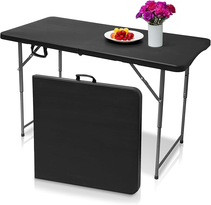 4ft Table, Adjustable Height Table with Foldable, Easy to Carry, for Family Gatherings, Outdoor Gatherings, Indoor