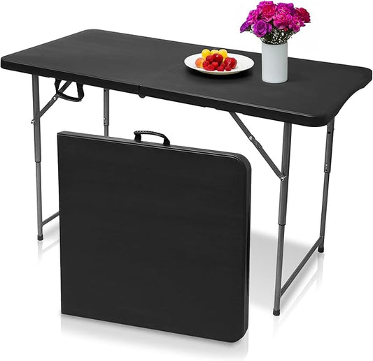 4ft Table, Adjustable Height Table with Foldable, Easy to Carry, for Family Gatherings, Outdoor Gatherings, Indoor