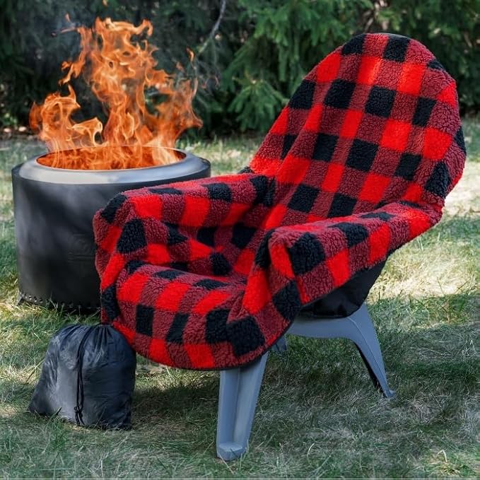 The Chair Blanket™ Reversible Waterproof with Sherpa Lining – Portable Outdoor Cover for Camping, Sports & Patio – Folds into Carry Pouch with Strap - Buffalo Plaid