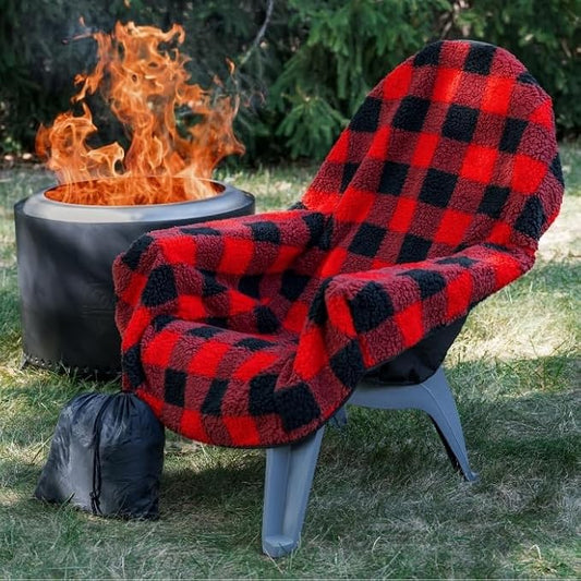 The Chair Blanket™ Reversible Waterproof with Sherpa Lining – Portable Outdoor Cover for Camping, Sports & Patio – Folds into Carry Pouch with Strap - Buffalo Plaid