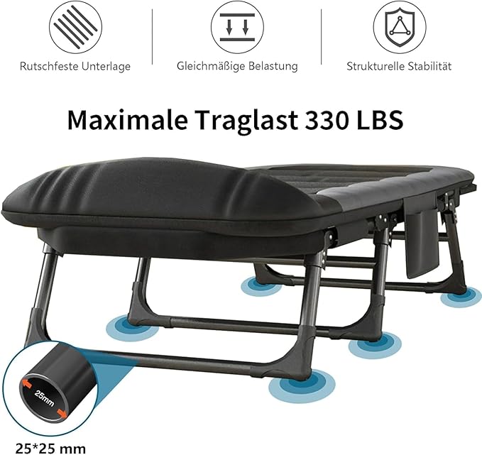 Folding Camping Cot, Six-Position Adjustable Backrest, Camping Cot for Adults Comfortable with Pillow and Side Pockets, Supports 330lb, for Home Office Nap Beach Travel Hiking. (Blue)