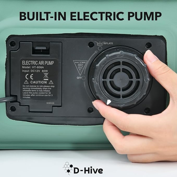 D-Hive Full Size SUV Air Mattress, Easy to Install with Built-In Pump, Quick Inflation, Anti-Deflate, Fits 2 People, Green