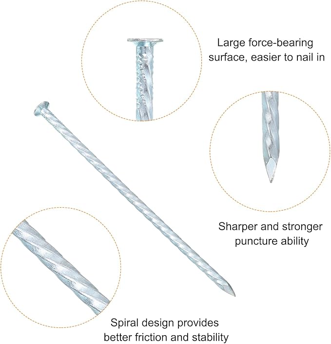 uxcell 50Pcs Metal Landscape Edging Stakes, 7 Inch Galvanized Artificial Turf Stakes Spiral Anchoring Spikes for Outdoor Tent Construction Weed Barriers, Silver