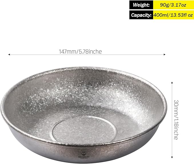 SILVERANT Titanium Camping Bowls, Titanium Plate Ultra Thick & Durable Tableware Single Wall Cookware Mess Kit with Carry Mesh Bag for Outdoor Backpacking Hiking - Crystallized