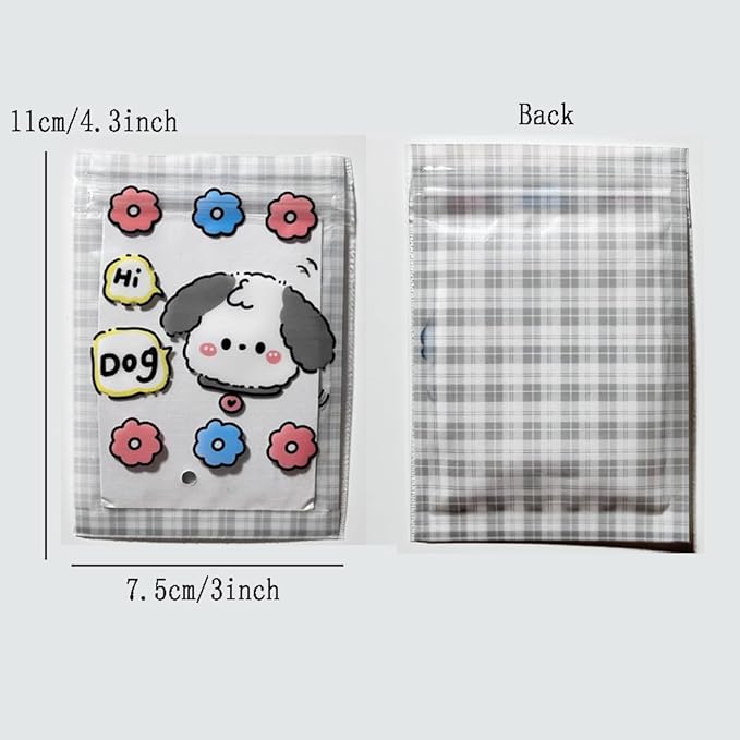 50 Pieces 7.5x11cm Small Cartoon Resealable Bags Cute PP Bag For Jewelry Packaging Bags Premium Adorable Anime Gift Bag (Grey dog)