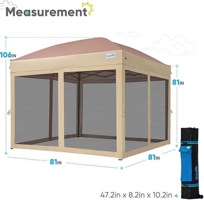 Quictent 6.6x6.6 Pop up Canopy Tent with Netting, Auto-Close Magnetic Doors, One Person Instant Setup Screen House Room Tent Screened Waterproof