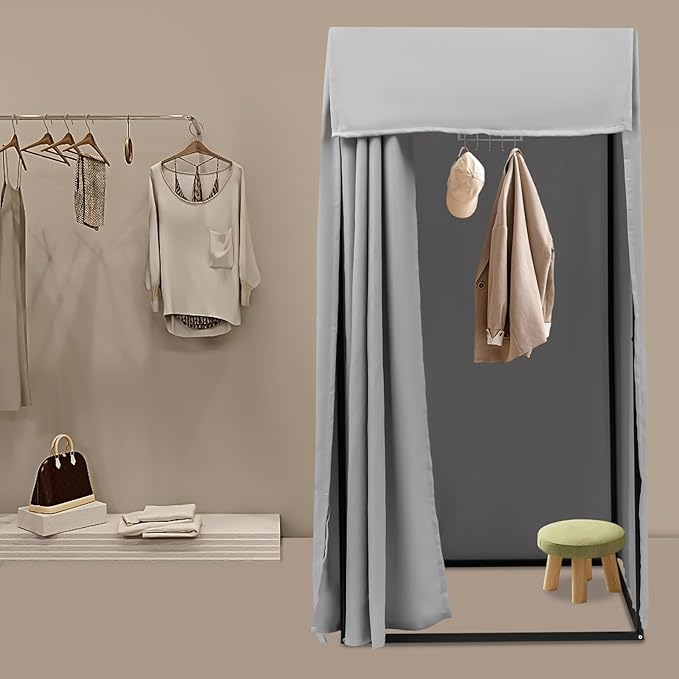 Grey Portable Rectangular Changing Room Tent - Privacy Fitting Room for Boutique & Shopping Mall (Indoor/Outdoor) - Removable