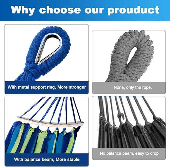 Adult Outdoor Camping Hammock | Heavy-Duty Rope Tree Hammock | Stand Replacement Option | Essential for Patio & Backyard Relaxation (Blue, Large)