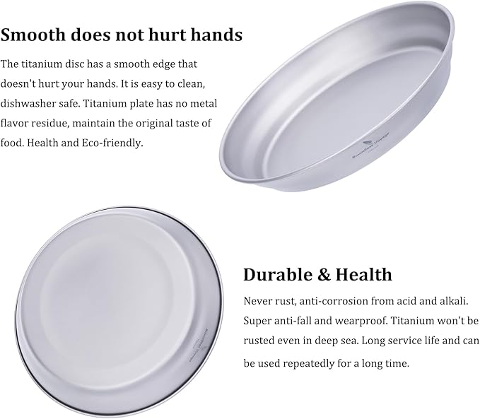 iBasingo Titanium Bowls Plates Set Single-Walled Rice Salad Mixing Bowls Dishes Ultralight Camping Dinnerware Outdoor Indoor Tableware Kitchen Utensils with Carry Bag Ti1110T