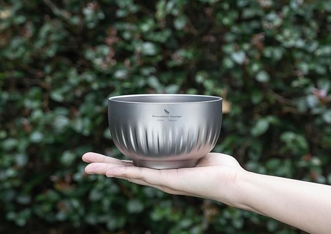 iBasingo 500ml Titanium Bowl Double Walled Oatmeal Food Rice Soup Bowl Ultralight Portable Tableware Outdoor Camping Metal Bowl Ti1165T
