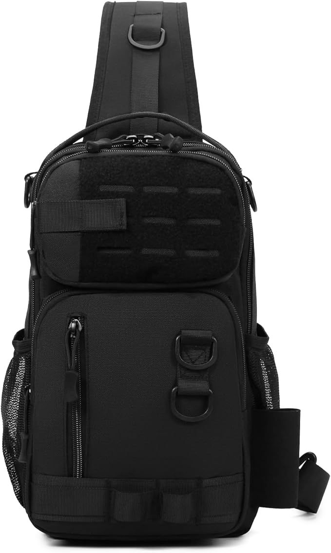 CamGo Small Tactical Sling Bag Black Military One Strap Crossbody Fishing Shoulder Pack Molle Backpack for Sport Daily