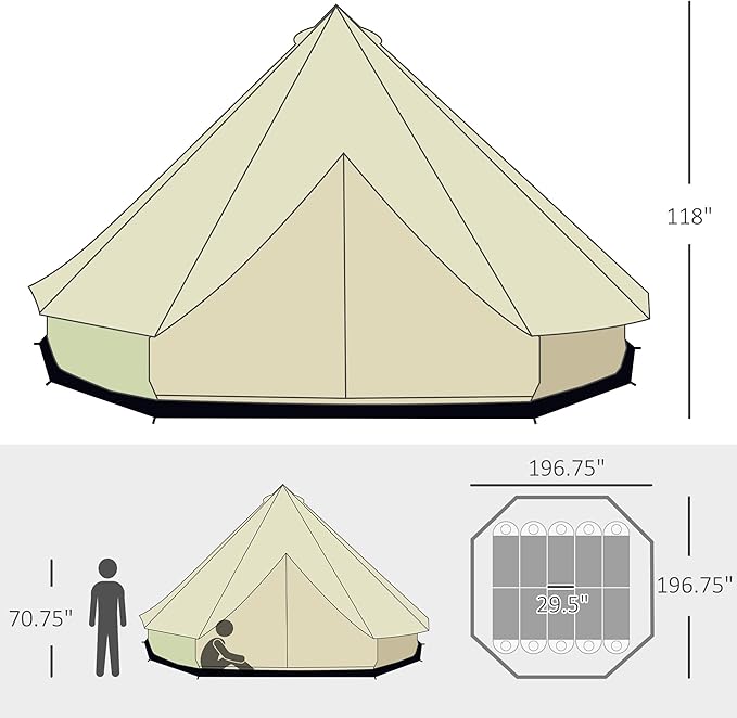 Outsunny 10-Person Yurt Tent Glamping Bell Tent with Spacious Interior, Breathable Waterproof Design, for Family Outdoor Camping, 16' x 16' x 10'