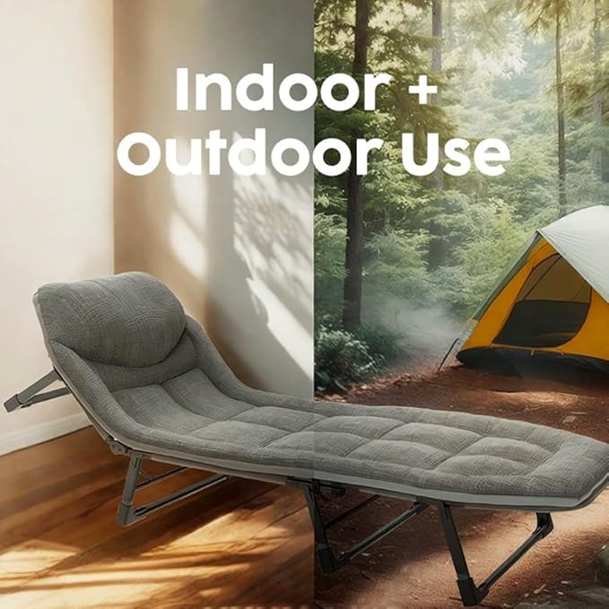 Camping Cot Portable Folding Bed for Adults 6 Position Adjustable Cot Recliner Chair with Pillow Heavy Duty Steel Frame Camping Office Nap Indoor Outdoor Use (Extra Large(78in))
