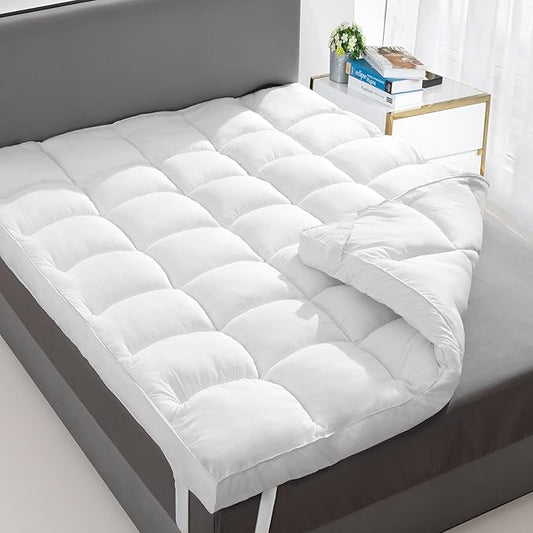 Extra Thick Fitted Mattress Topper - Twin Size | Soft & Cooling Pillow Top Mattress Pad & Protector | Bed Topper for Back Pain, Straps Stretch 6" to 22" Deep