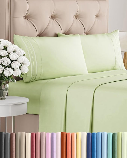 Full Size 4 Piece Sheet Set - Comfy Breathable & Cooling Bed Sheets Set - Hotel Luxury Bedding for Women, Men, Kids, Teens, Boys & Girls - Deep Pockets and Wrinkle Free - Oeko-Tex - Light Sage Green