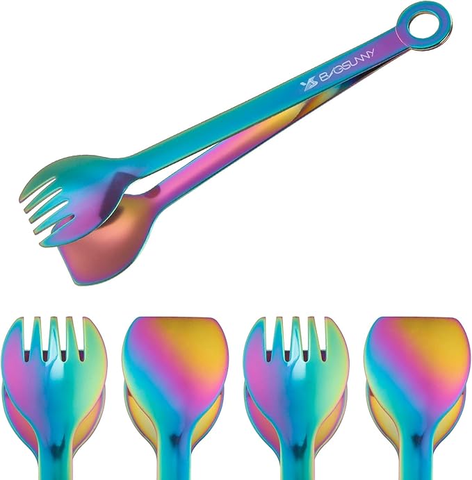 MSY BIGSUNNY Multicolor Small Serving Tongs - 6 Inches Premium Stainless Steel Appetizer Tongs, Set of 4