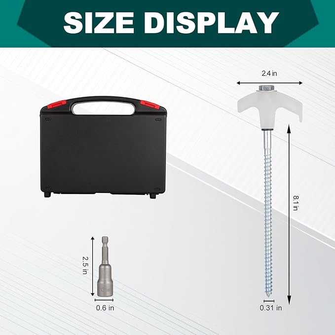 12 Pack Screw in Tent Stakes Heavy Duty,8 ’’ Ground Anchors Screw in,Metal Stakes with Hex Head Driver and Sturdy Storage Box. (12, Luminous White)
