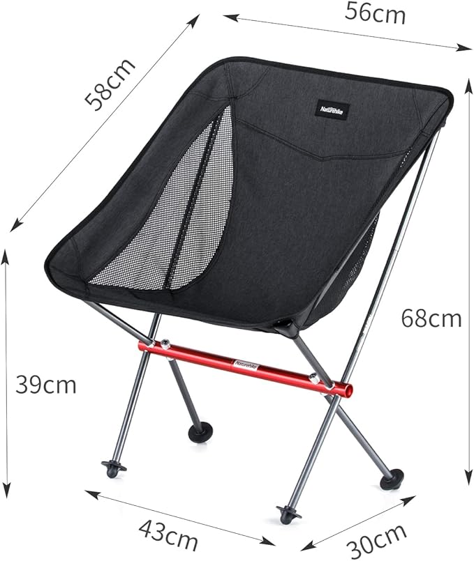 Naturehike Camping Chair, Foldable Chair with Storage Bag, Outdoor Portable Chair for Adults, Lightweight, Supports 330lbs, Backpacking Chair for Fishing, Hiking, Beach, Lawn