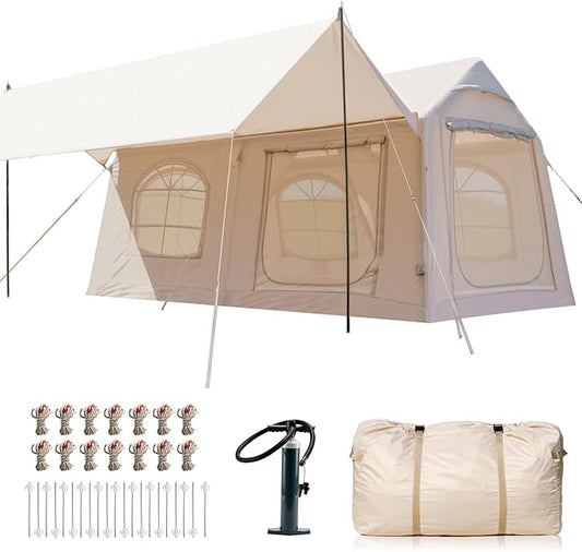 Inflatable Tents for Camping, Blow Up Tent with Hand Pump, Easy Setup Inflatable Hot Tent with Stove Jack, Waterproof Oxford Air Glamping Tents for Camping Adult 4 Person Upgrade Version