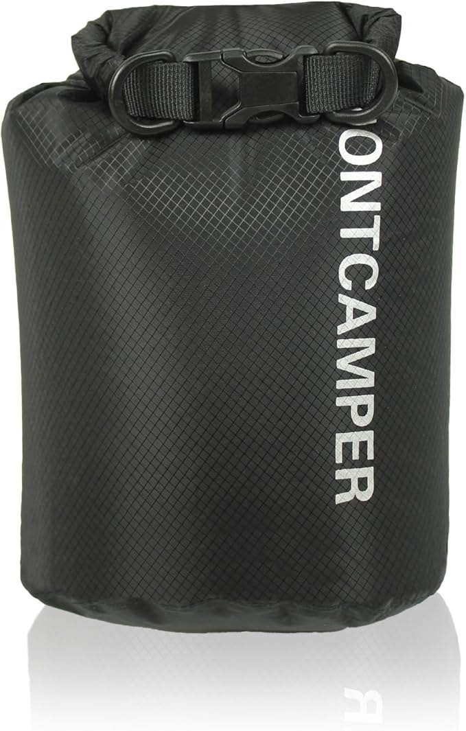 Waterproof Dry Bag 3L – 30D Nylon Roll Top Dry Sack with DWR & PU Coating, Lightweight Water-Resistant Storage for Kayaking, Camping, Hiking, Fishing & Beach (Black)