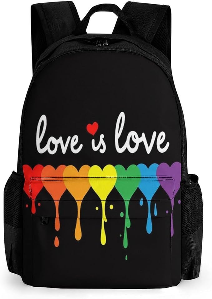 Supdreamc Men Women Lightweight Lgbt Pride Rainbow Heart Love Is Love Casual Daypack Large Capacity Bookbag With Adjustable Shoulder Straps for Gym Business Bicycle