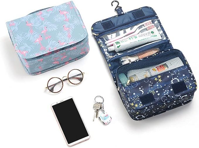Trawila Travel Hanging Toiletry Bag Cosmetic Bag Makeup Organizers for Men & Women with Sturdy Hook (Navy Stars and Moon)