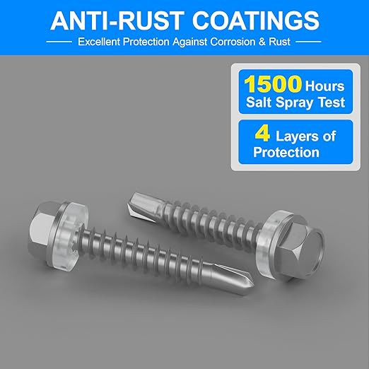 300Pcs Self Tapping Screws Assortment Kit, Self Drilling Screws for Metal, #8 1/2" 3/4" #10 3/4" 1", Sheet Metal Screws with Hex Washer Head