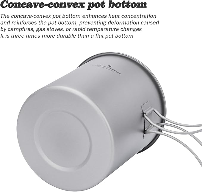 iBasingo 1400ml (1.4L) Titanium Camping Pot Cup Ultralight Backpacking Cookware with Folding Handle & Lid Durable Outdoor Cooking Kit for Travel Hiking Picnic