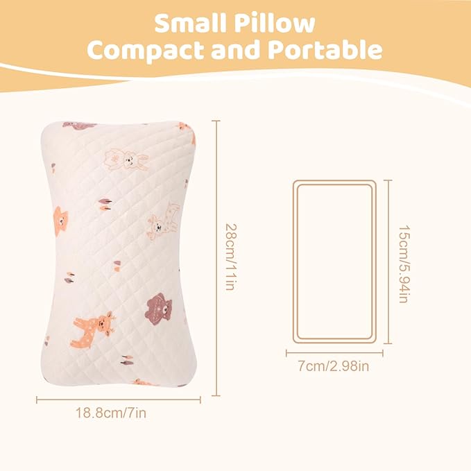 vocheer Small Pillows for Sleeping, 11"x 7" Mini Travel Pillow, Tiny Pillows for Neck, Wrist, Lumbar and Knee, Pets Pillow, Cotton, Machine Washable,Pink Deer-1PC