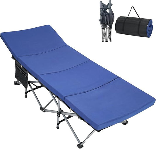 DoCred Oversized Folding Camping Cot with 2” Mattress, Heavy Duty Sleeping Cot for Adults, Portable Adults Outdoor Bed with Carry Bag, Travel Camp Cots