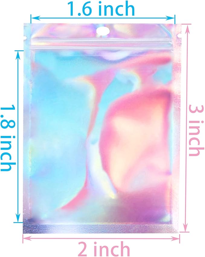 2x3 inch 100PCS Resealable Smell Proof Bags–Holographic Packaging Foil Pouch Baggies, Clear Small Mylar Bag for Jewelry,Candy,Food Storage,Business