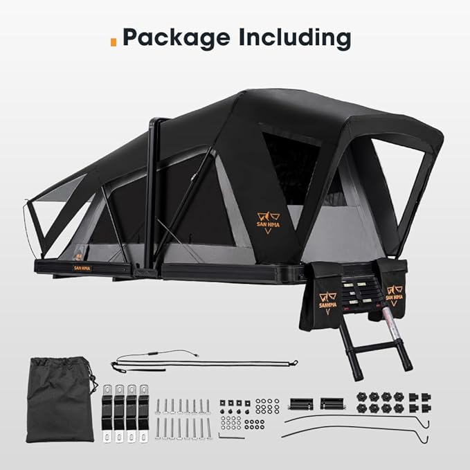 SanHima Rooftop Tent Hard Shell - CapeTop Overland Aluminium Fold-Out Roof Top Tent 131.5LBS Lightweight, w/Digital Panel & Tri-Color LED Strip Light, for Car SUV Truck Camping, 2-3 People