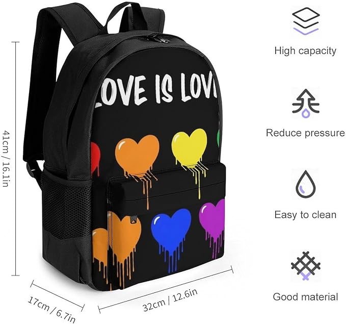 Lightweight Backpack for Gym Travel Bicycle, Big Capacity Multipurpose Anti-Theft Carry On Bag, Lgbt Pride Rainbow Heart Love Is Love Travel Hiking Bag Day Pack